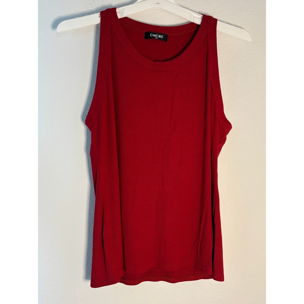 ChicMe Red Ribbed‎ Tank Top Sleeveless Crew Neck Racerback XXL